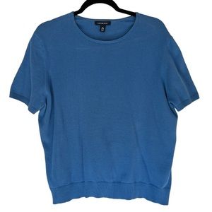 LANDS End Short Sleeve True Blue Cotton Sweater Women's Size XL